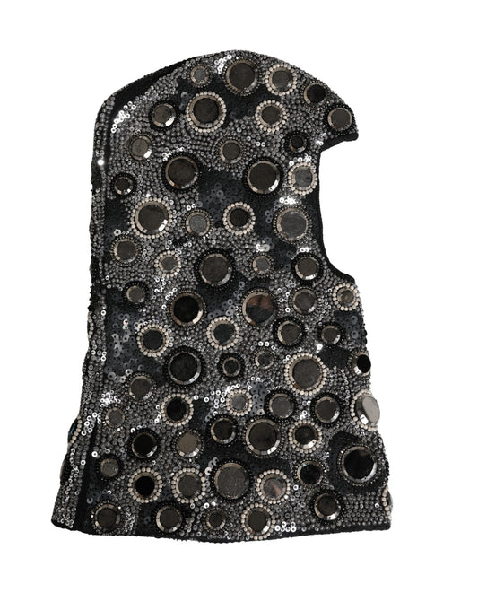 Black Wool Crystal Embellished Balaclava Hat