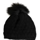Black Acrylic Knitted Fur Winter Beanie