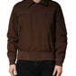Brown Cotton Stretch Full Zip Bomber Jacket