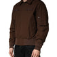 Brown Cotton Stretch Full Zip Bomber Jacket
