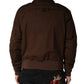 Brown Cotton Stretch Full Zip Bomber Jacket