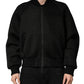 Men Black Nylon Full Zip Bomber Jacket