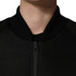 Men Black Nylon Full Zip Bomber Jacket