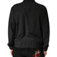 Black Wool Logo Full Zip Men Bomber Jacket