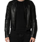 Black Nylon Full Zip Men Biker Coat Jacket