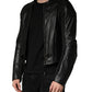 Black Nylon Full Zip Men Biker Coat Jacket