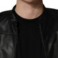 Black Nylon Full Zip Men Biker Coat Jacket
