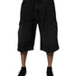 Black Mid Waist Denim Cargo Bermuda  Shorts