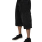 Black Mid Waist Denim Cargo Bermuda  Shorts