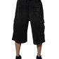 Black Mid Waist Denim Cargo Bermuda  Shorts