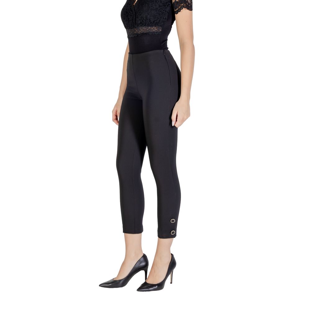 Black Polyester Casual Pants