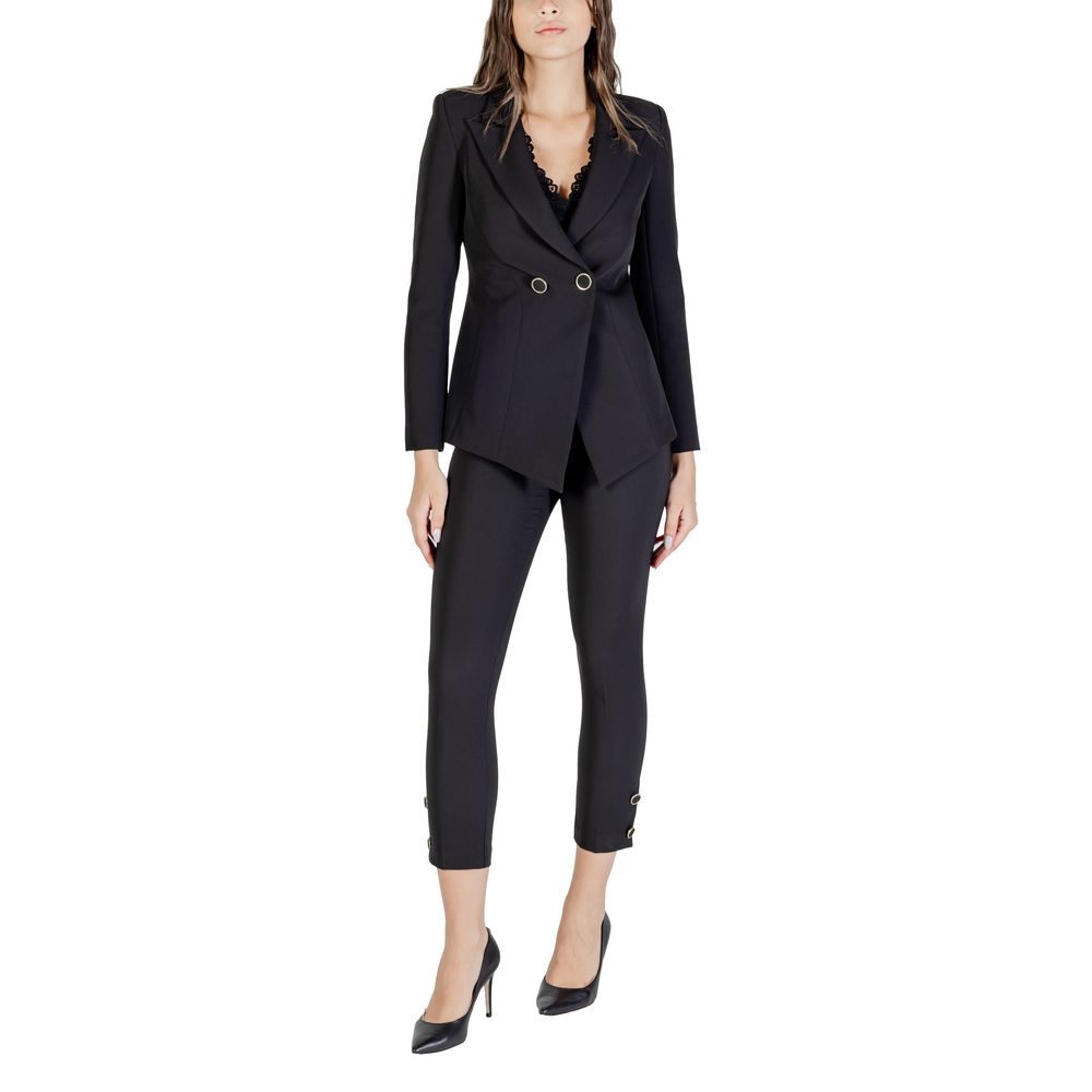 Black Polyester Casual Pants