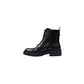 Black Artificial Leather Lace-Up Boots