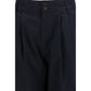 Blue Cotton Casual Pants
