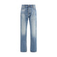 Blue Cotton Straight-Leg Jeans