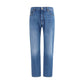 Blue Cotton Straight-Leg Jeans