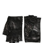 Black Embellished Wrist Length Mitten Women Gloves