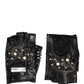 Black Embellished Wrist Length Mitten Women Gloves