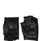 Black Embellished Wrist Length Mitten Women Gloves