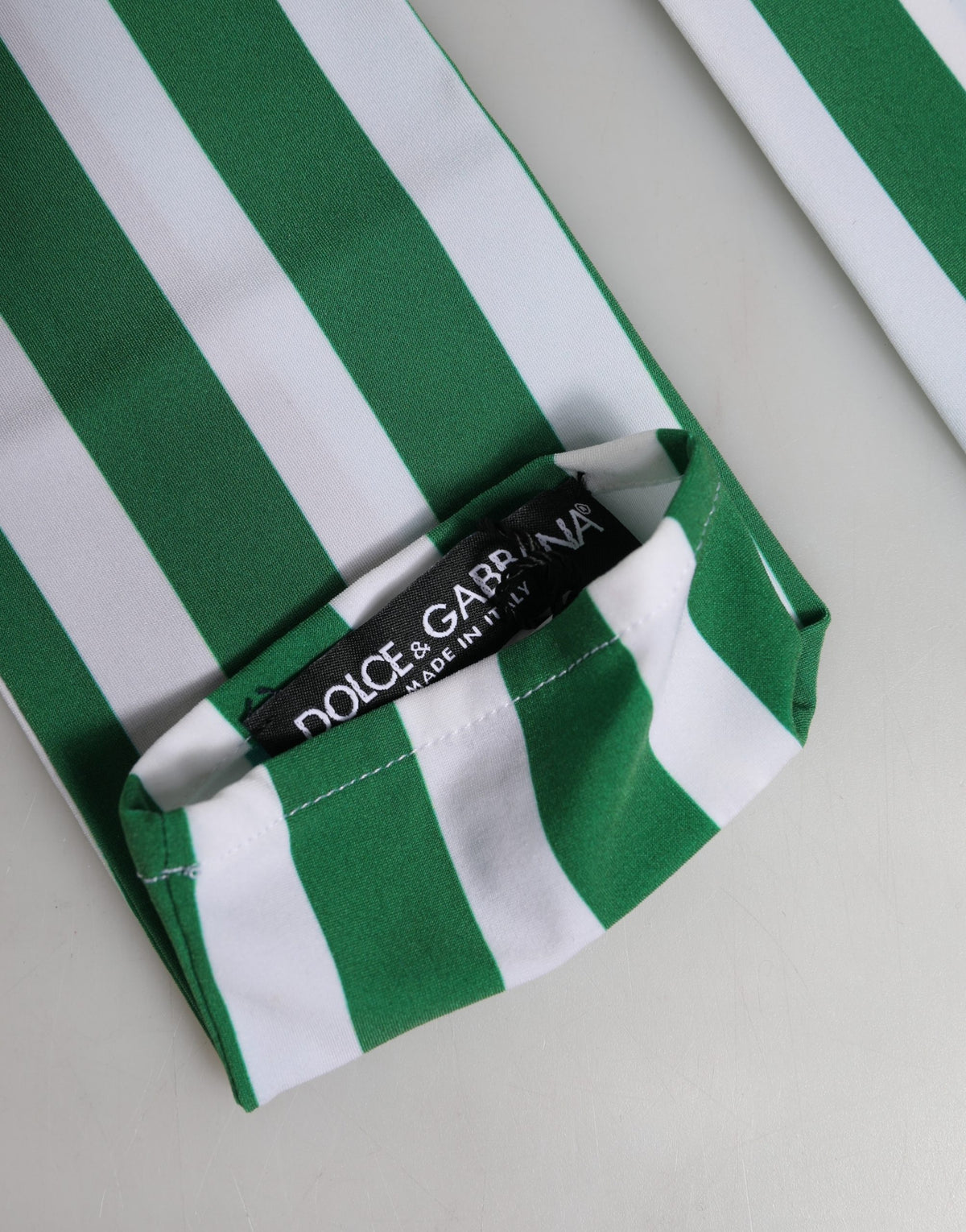 Green White Stripes Nylon Elbow Length Women Gloves