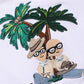 White Palm Embroidered Men Crew Neck T-shirt
