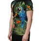 Black Bird Print Cotton Men Crew Neck T-shirt