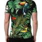Black Bird Print Cotton Men Crew Neck T-shirt