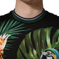 Black Bird Print Cotton Men Crew Neck T-shirt