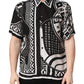 Black White Bandana Print Collared Shirt