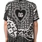 Black White Bandana Print Collared Shirt
