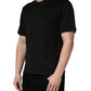 Black Cotton Short Sleeves Crew Neck  T-shirt