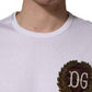 White DG Leaf Embroidery Crew Neck  T-shirt