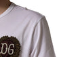 White DG Leaf Embroidery Crew Neck  T-shirt
