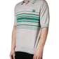 Gray Green Striped Logo Silk Polo T-shirt