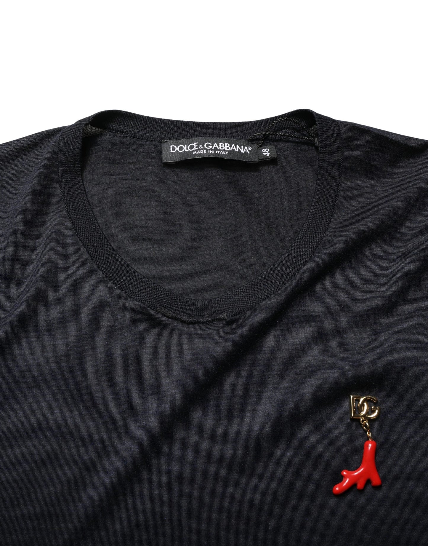 Dark Blue DG Logo Silk Men Crew Neck T-shirt