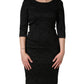 Black Floral Brocade Sheath Knee Length Dress