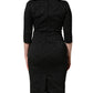 Black Floral Brocade Sheath Knee Length Dress