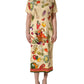 Beige Fruit PolkaDot Sheath Silk Midi Dress