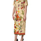 Beige Fruit PolkaDot Sheath Silk Midi Dress