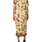Beige Fruit PolkaDot Sheath Silk Midi Dress