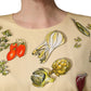 Beige Fruit PolkaDot Sheath Silk Midi Dress