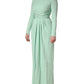 Green Viscose Long Sleeves Long Gown Dress
