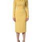 Yellow Silk Long Sleeves Sheath Midi Dress