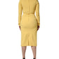 Yellow Silk Long Sleeves Sheath Midi Dress