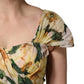 Yellow Silk Floral Print Pleated Maxi Dress