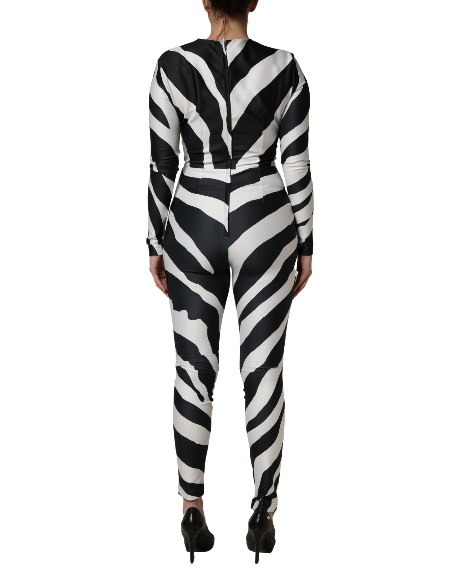 Black White Polyester Zebra Pattern Jumpsuit