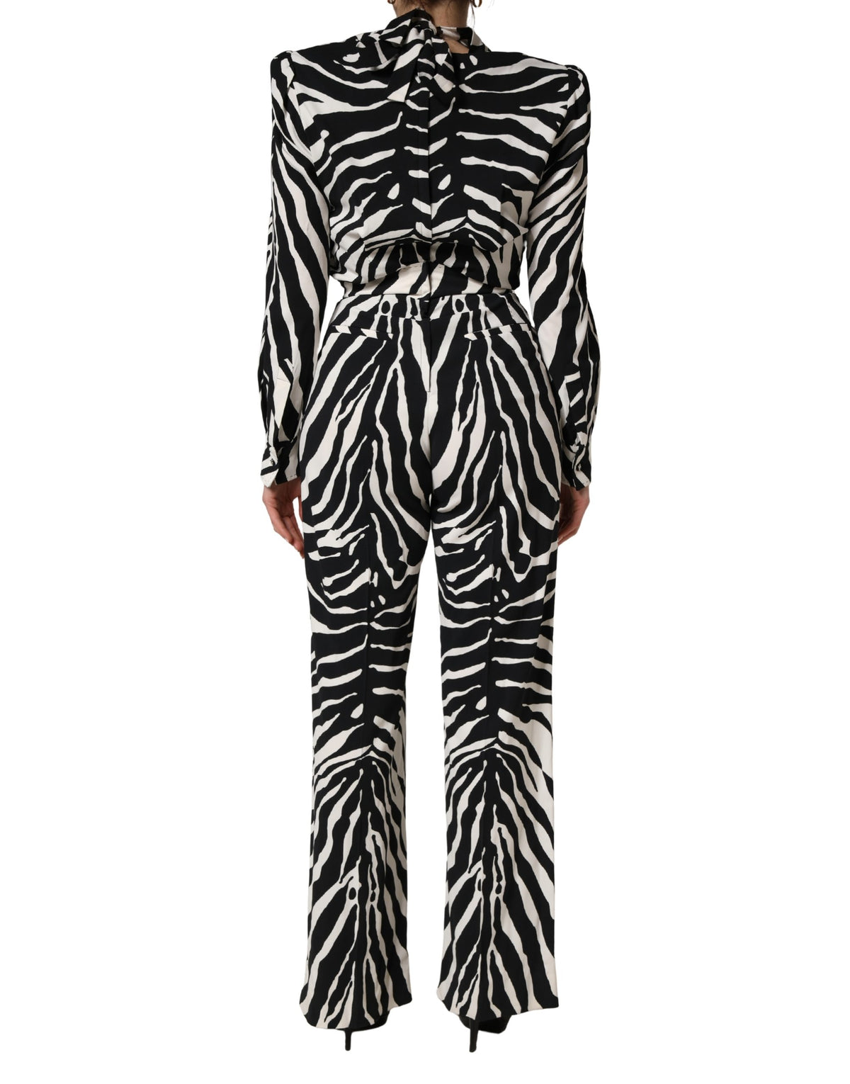 Black White Viscose Zebra Pattern Jumpsuit