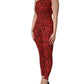 Black Red Nylon Leopard Pattern Jumpsuit