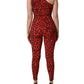 Black Red Nylon Leopard Pattern Jumpsuit