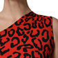 Black Red Nylon Leopard Pattern Jumpsuit